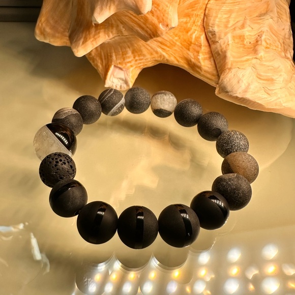 DRUZI AGATE + TUXEDO + ONYX + STONES BRACELET Size 7” - Picture 9 of 13